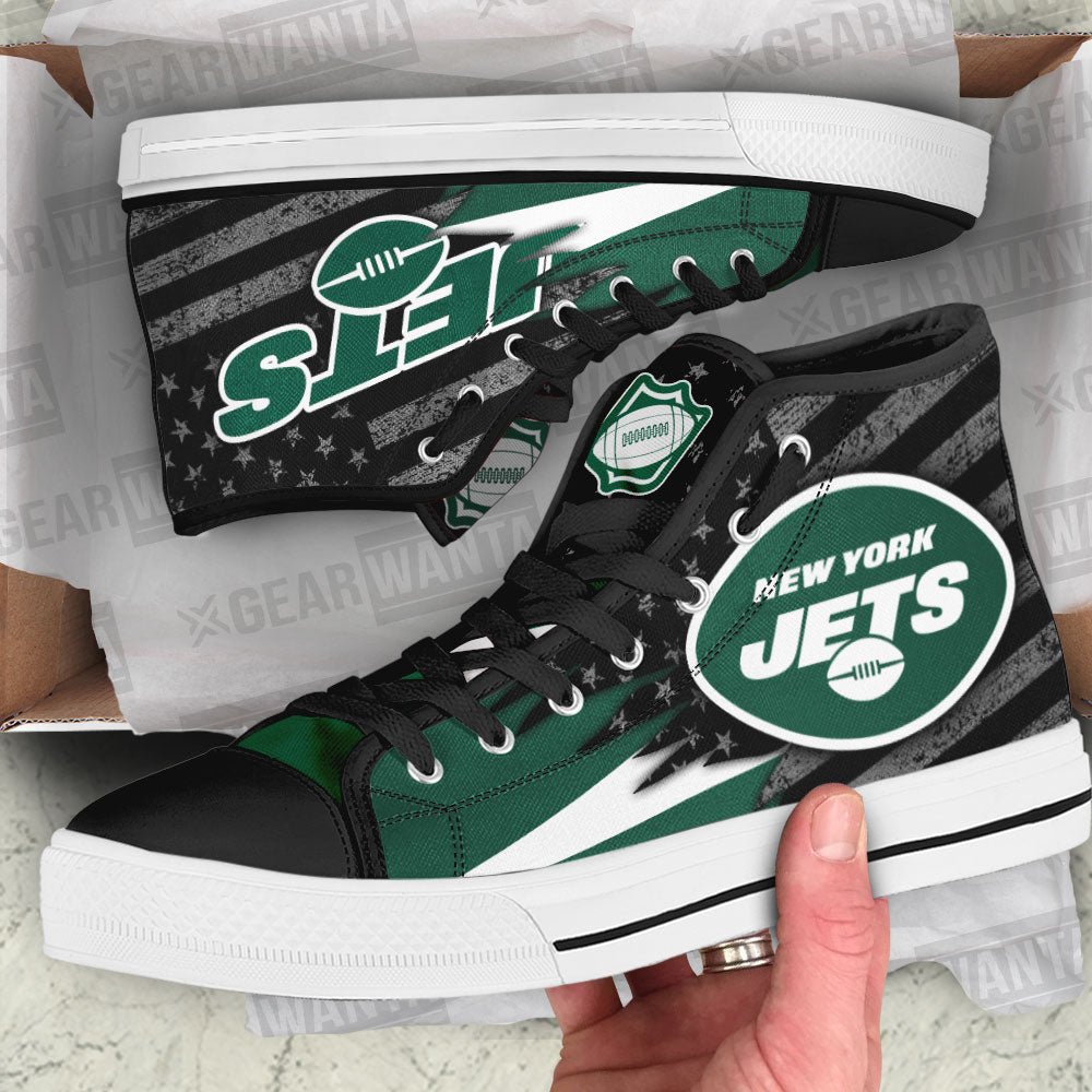 New York Jets High Top Shoes Custom American Flag Sneakers-Gear Wanta