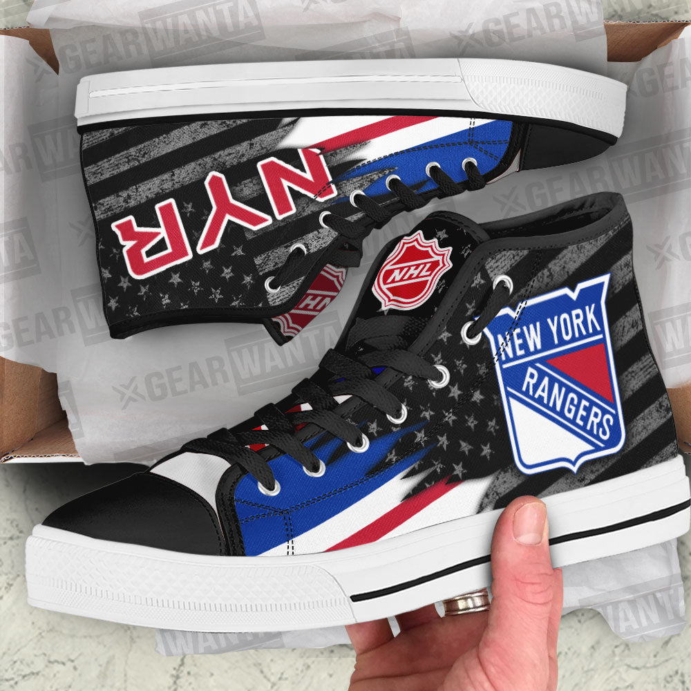 New York Rangers High Top Shoes Custom American Flag Sneakers-Gear Wanta