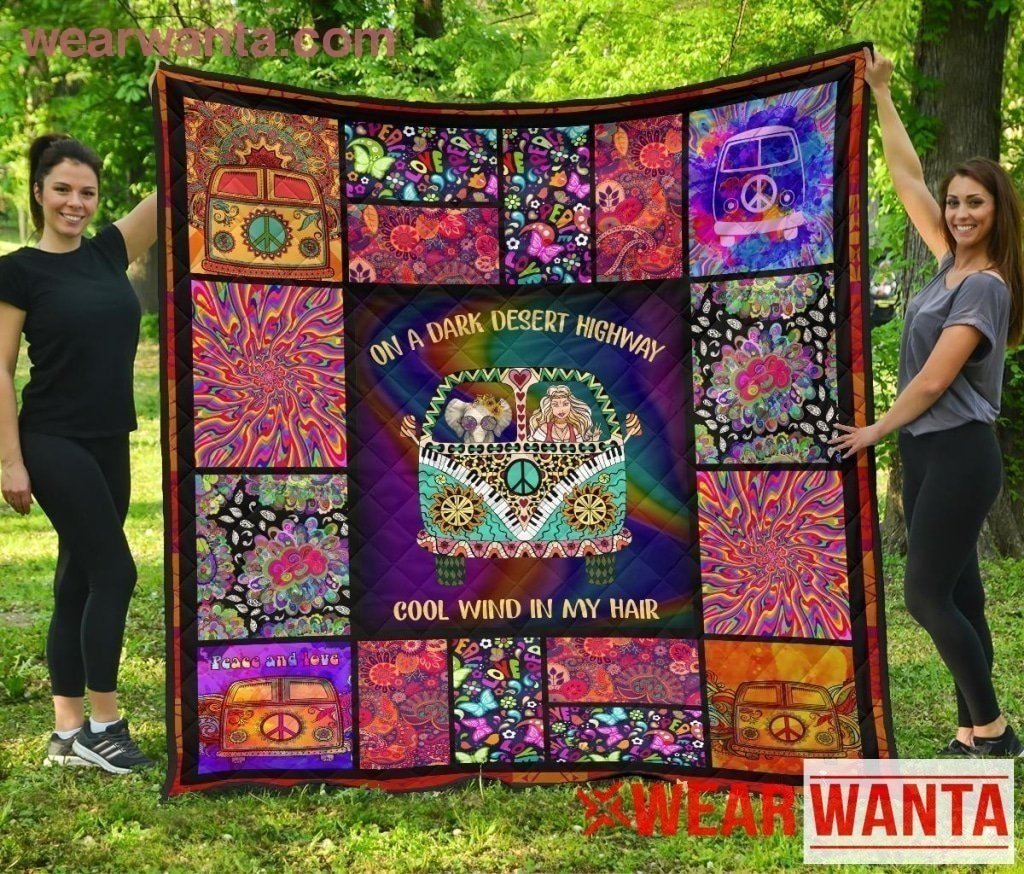 On A Dark Desert Highway Hippie Quilt Blanket-Gear Wanta