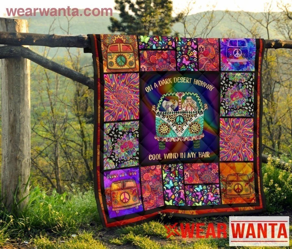 On A Dark Desert Highway Hippie Quilt Blanket-Gear Wanta