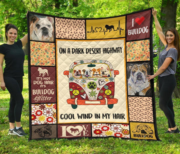 On Dark Desert Highway Hippie Van Bulldog Quilt Blanket Dog Lover-Gear Wanta