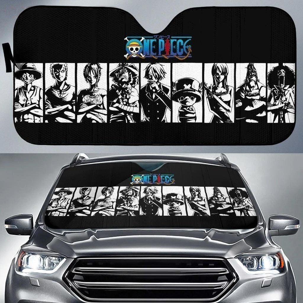 One Piece Crews Car Sun Shade Custom Black And White Anime Car Accessories-Gear Wanta