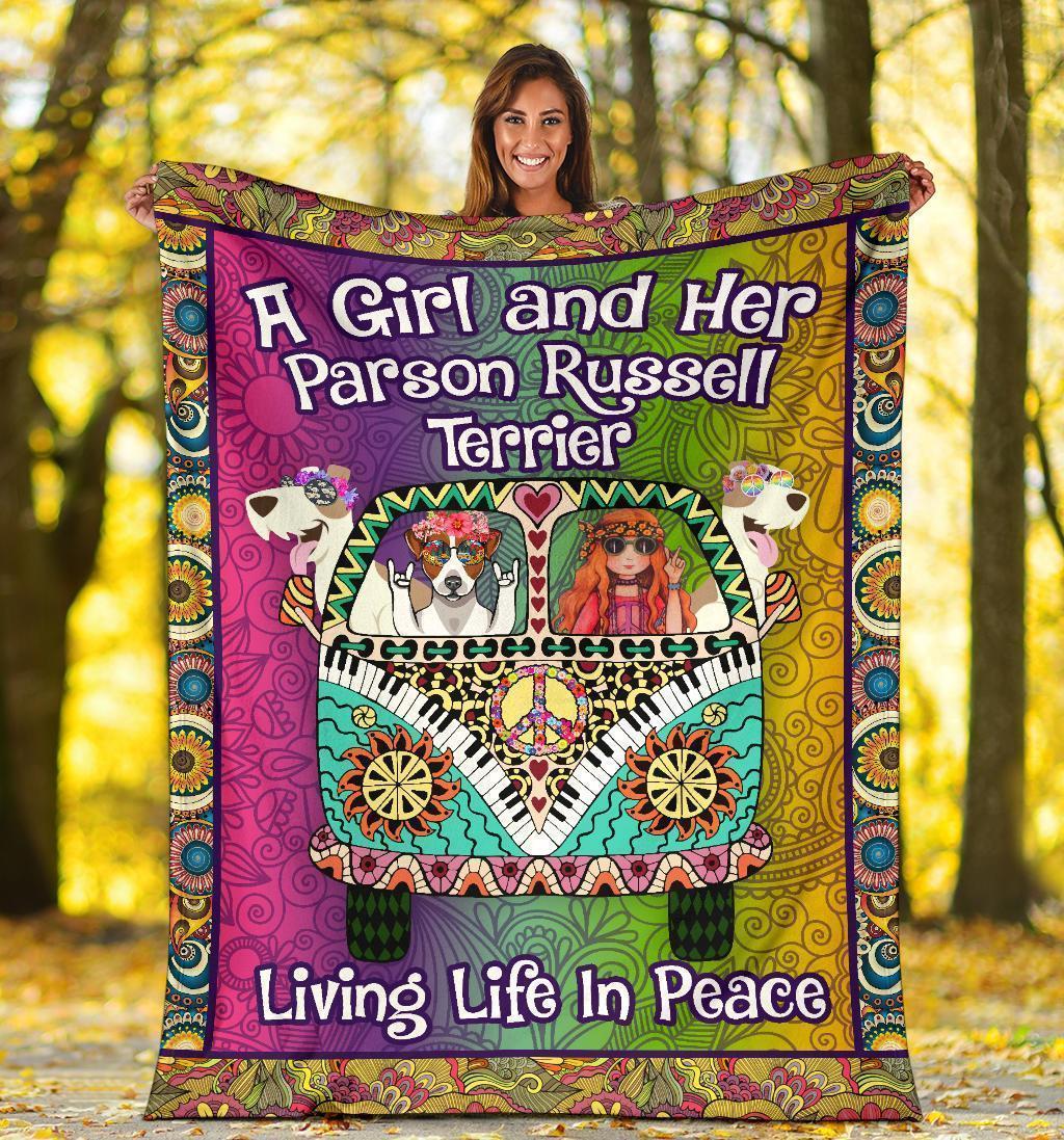 Parson Russell Dog Hippie Van Fleece Blanket-Gear Wanta