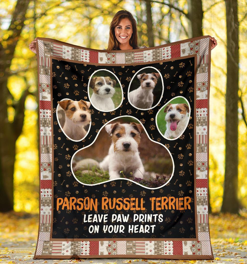 Parson Russell Leave Paw Prints On Your Heart Fleece Blanket-Gear Wanta