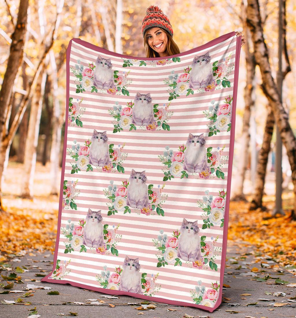 Pattern Floral Cat Fleece Blanket For Cat Lover-Gear Wanta