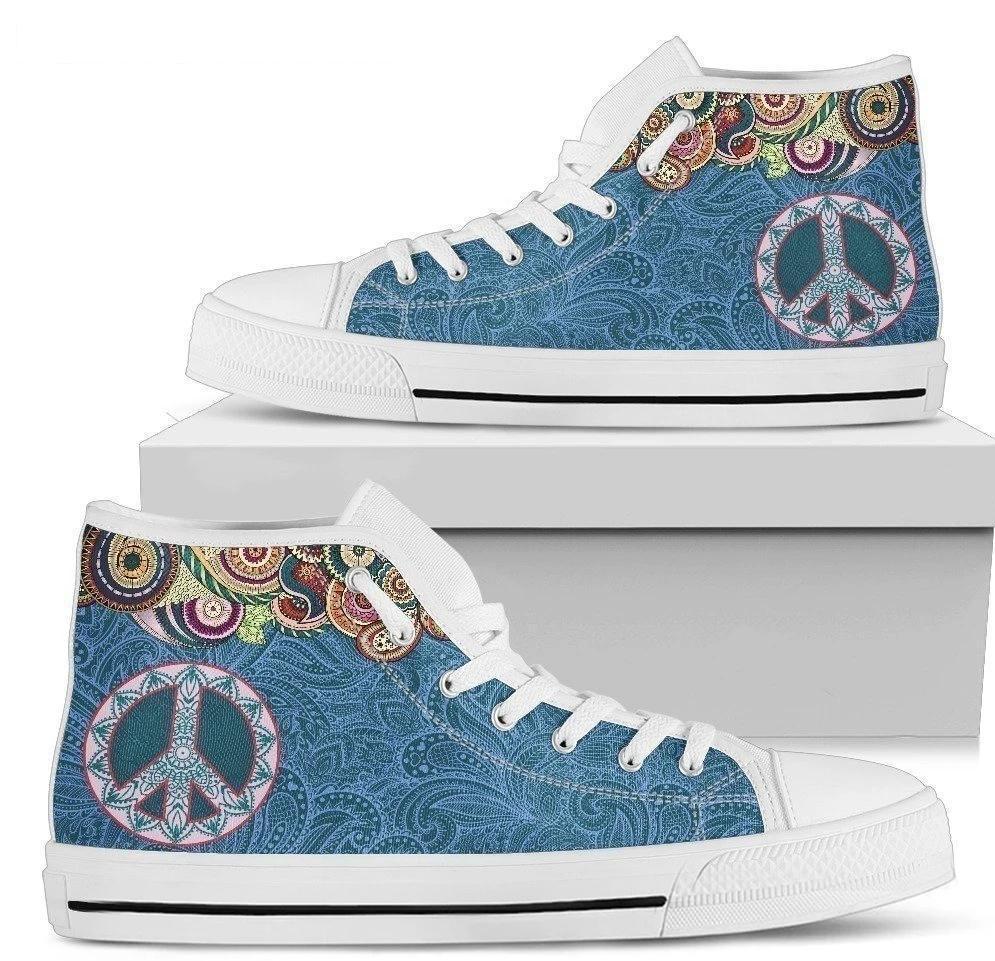Peace Sign Hippie Style Women's High Top Shoes-Gear Wanta