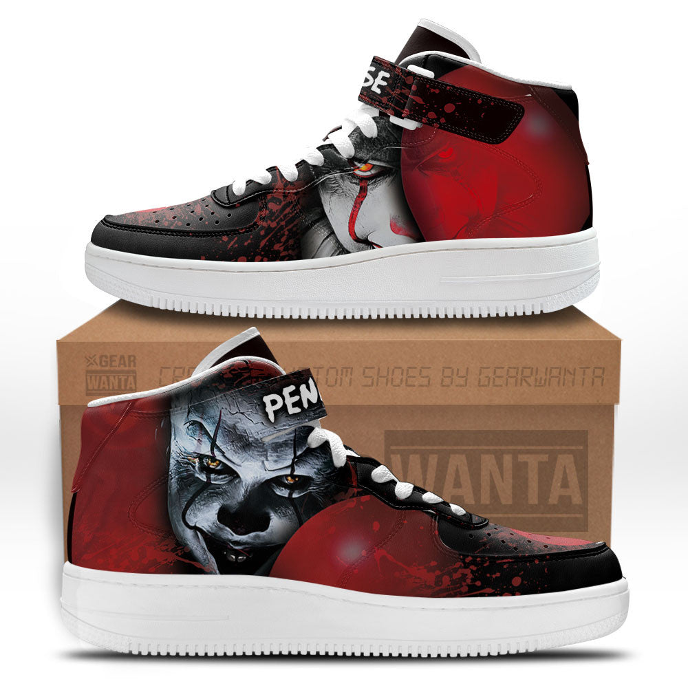 Pennywise IT Clown Shoes Custom Air Mid Sneakers Horror Fans-Gear Wanta