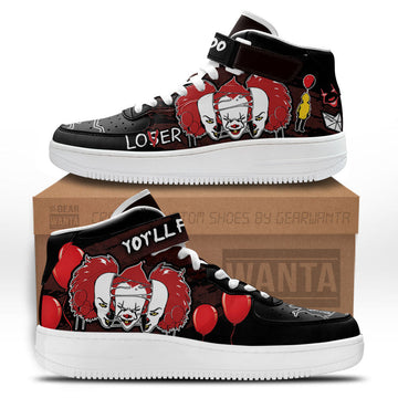 Pennywise IT Face Shoes Custom Air Mid Sneakers Horror Fans-Gear Wanta