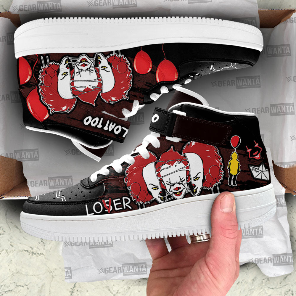 Pennywise IT Face Shoes Custom Air Mid Sneakers Horror Fans-Gear Wanta