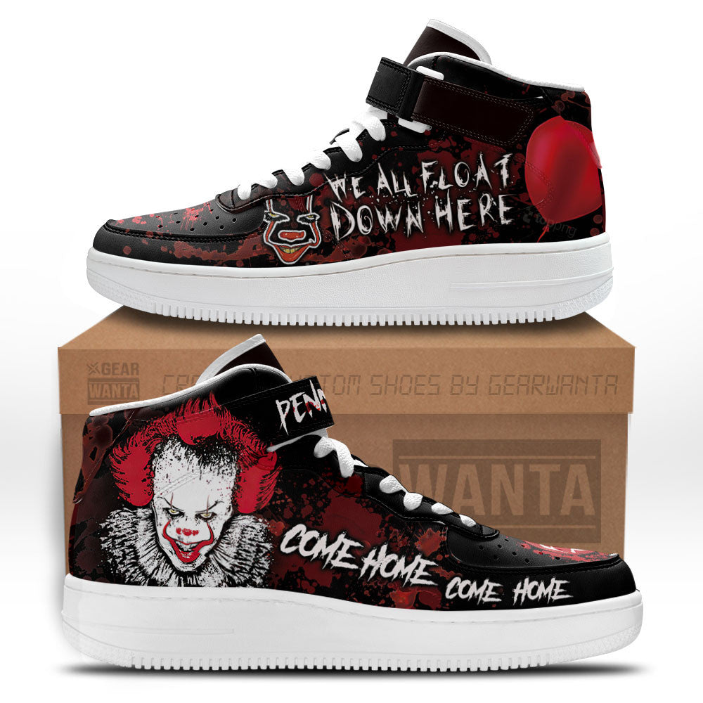 Pennywise IT Shoes Custom Air Mid Sneakers Horror Fans-Gear Wanta