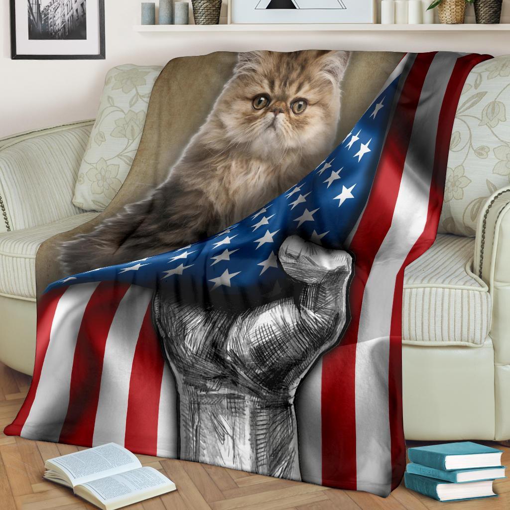 Persian Cat American Flag Fleece Blanket-Gear Wanta