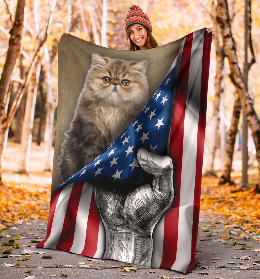 Persian Cat American Flag Fleece Blanket-Gear Wanta