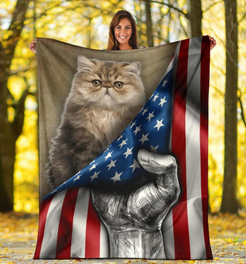 Persian Cat American Flag Fleece Blanket-Gear Wanta