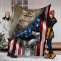 Persian Cat Fleece Blanket Mixed American Flag-Gear Wanta
