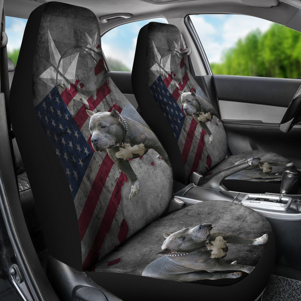 Pit Bull Car Seat Covers Custom American Flag Car Accessories-Gear Wanta