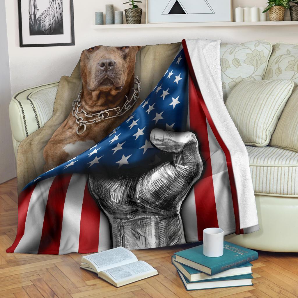 Pit Bull Fleece Blanket American Flag Bully Lover-Gear Wanta
