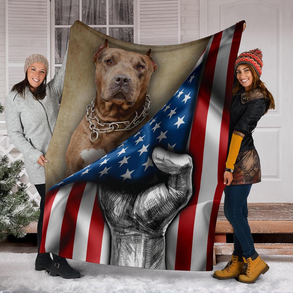 Pit Bull Fleece Blanket American Flag Bully Lover-Gear Wanta