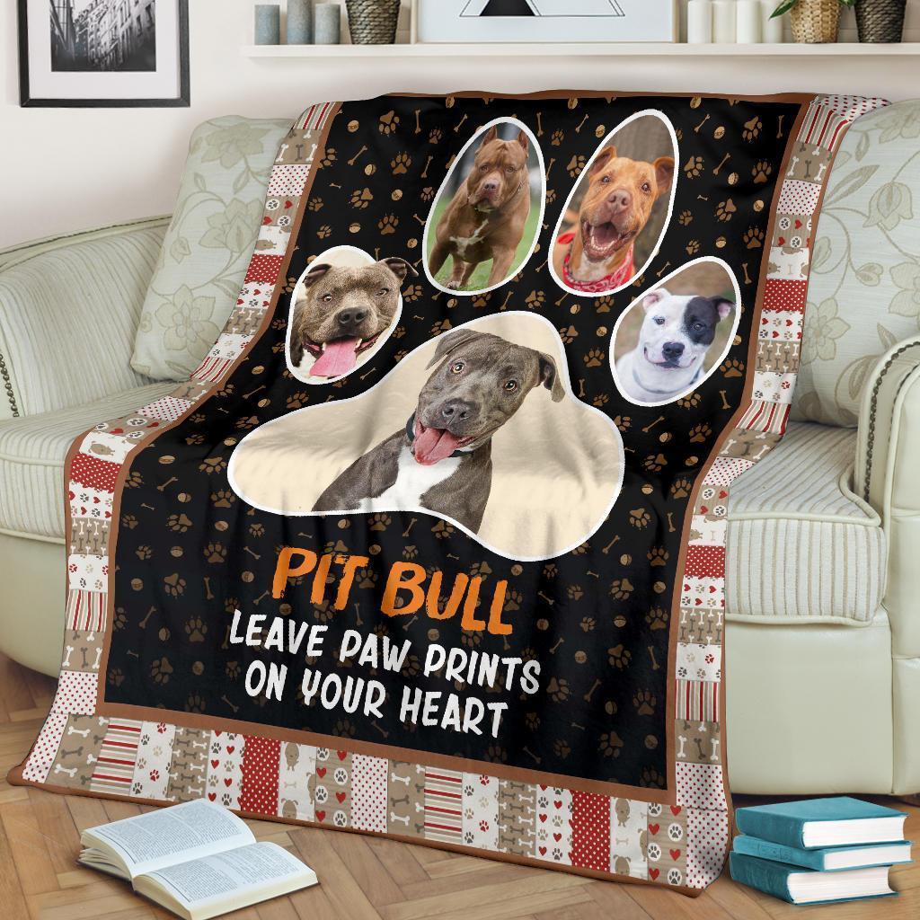 Pit Bull Leave Paw Prints On Your Heart Fleece Blanket-Gear Wanta