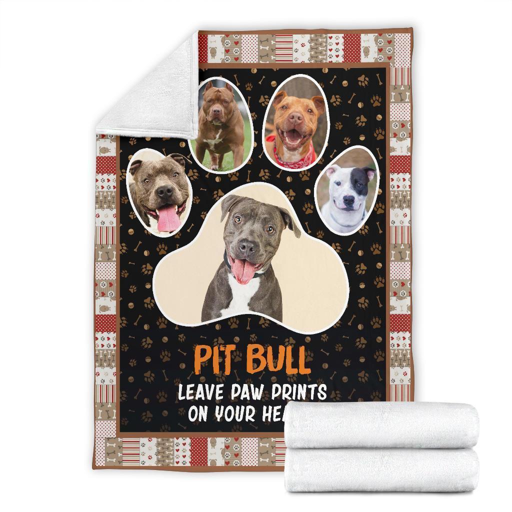 Pit Bull Leave Paw Prints On Your Heart Fleece Blanket-Gear Wanta