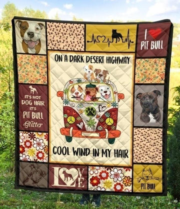 Pit Bull On Dark Desert Highway Cool Wind In My Hair Quilt Blanket-Gear Wanta