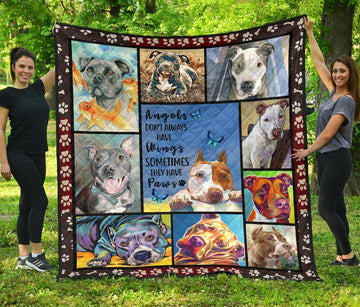 Pitbull Dog Quilt Blanket Angels Sometimes Have Paws-Gear Wanta