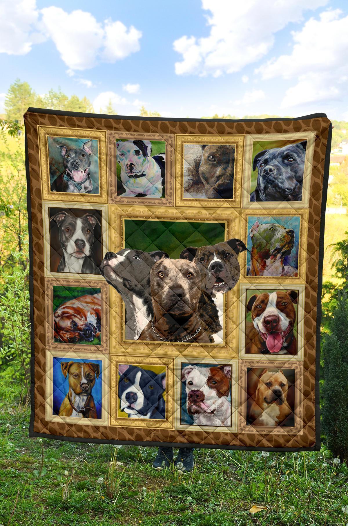 Pitbull Dog Quilt Blanket Funny Bully Dog Blanket-Gear Wanta
