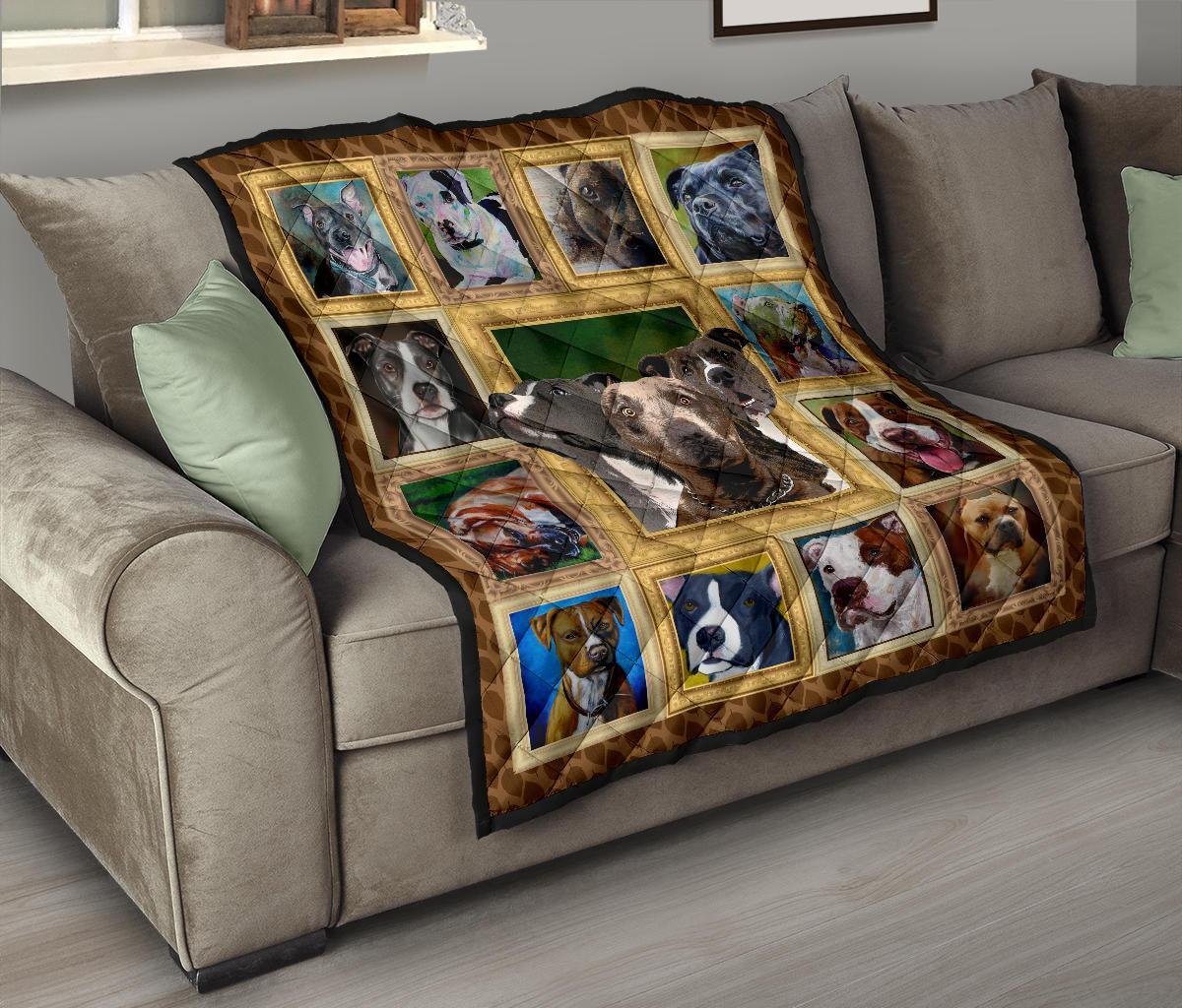 Pitbull Dog Quilt Blanket Funny Bully Dog Blanket-Gear Wanta