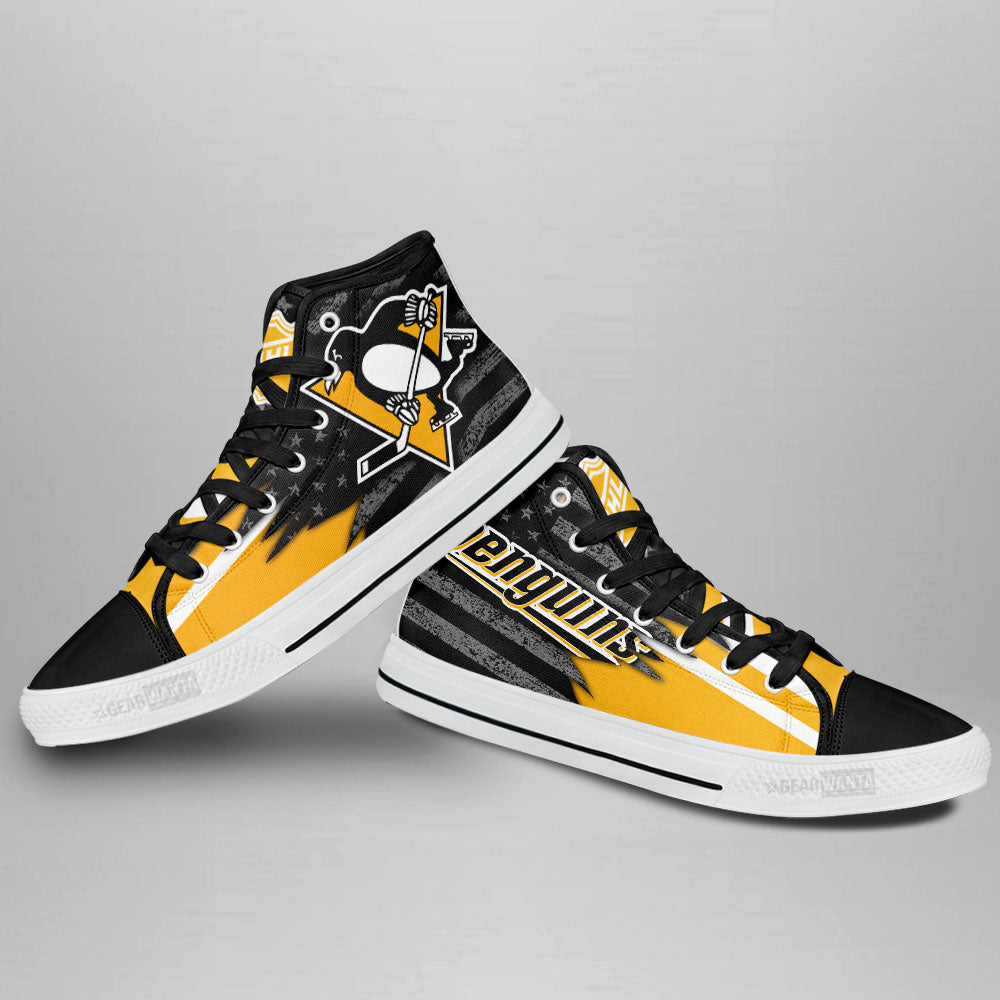 Pittsburgh Penguins High Top Shoes Custom American Flag Sneakers-Gear Wanta