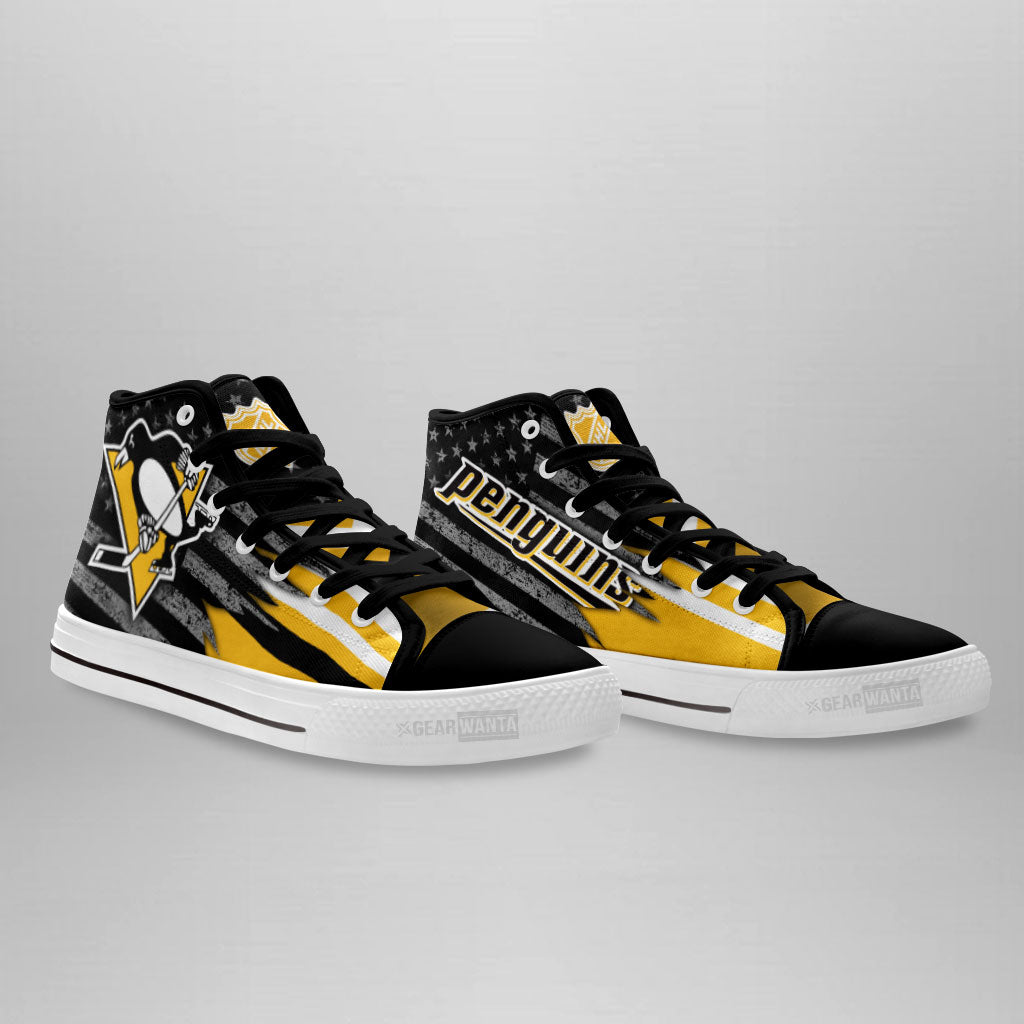 Pittsburgh Penguins High Top Shoes Custom American Flag Sneakers-Gear Wanta