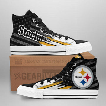 Pittsburgh Steelers High Top Shoes Custom American Flag Sneakers-Gear Wanta