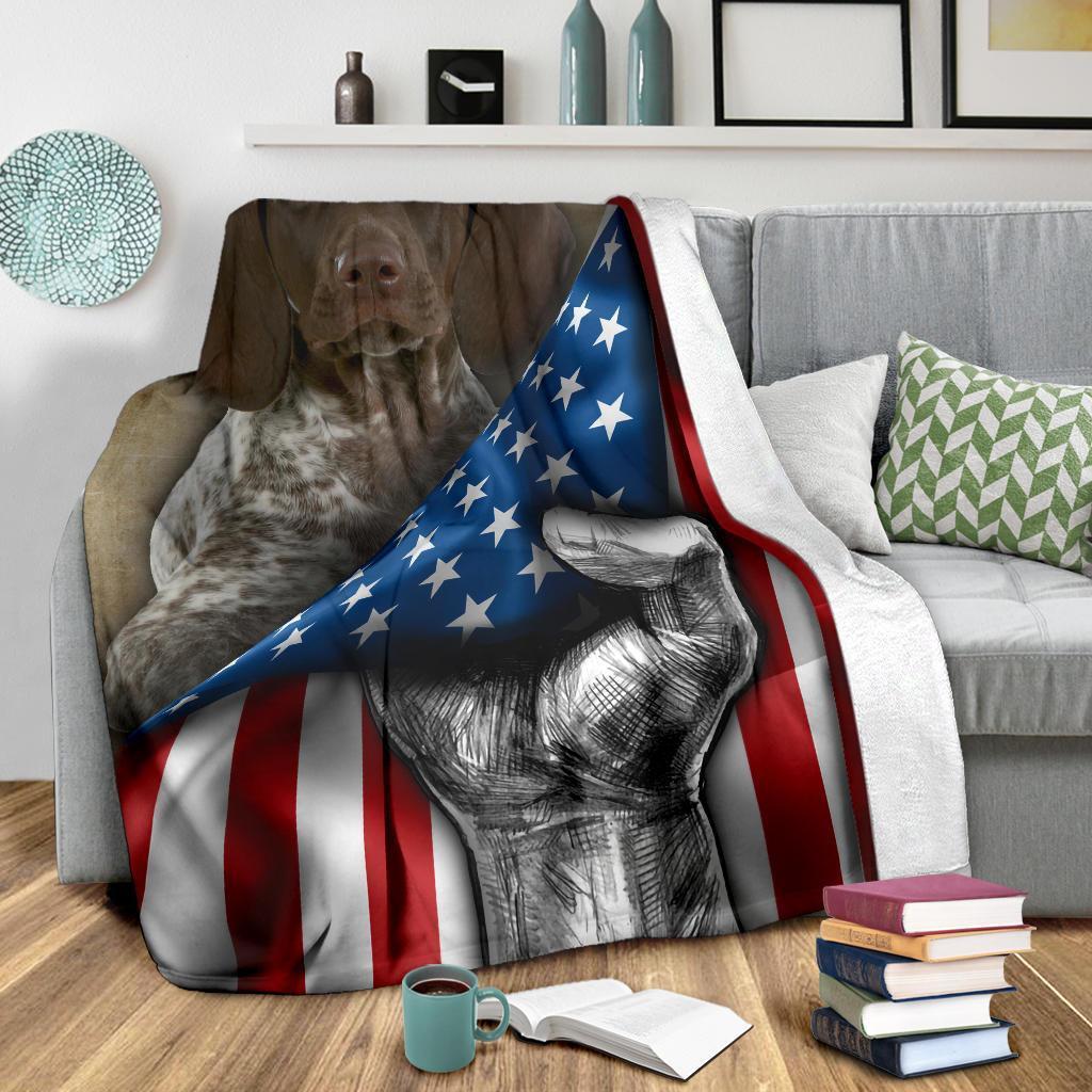 Pointer Dog Fleece Blanket American Flag-Gear Wanta