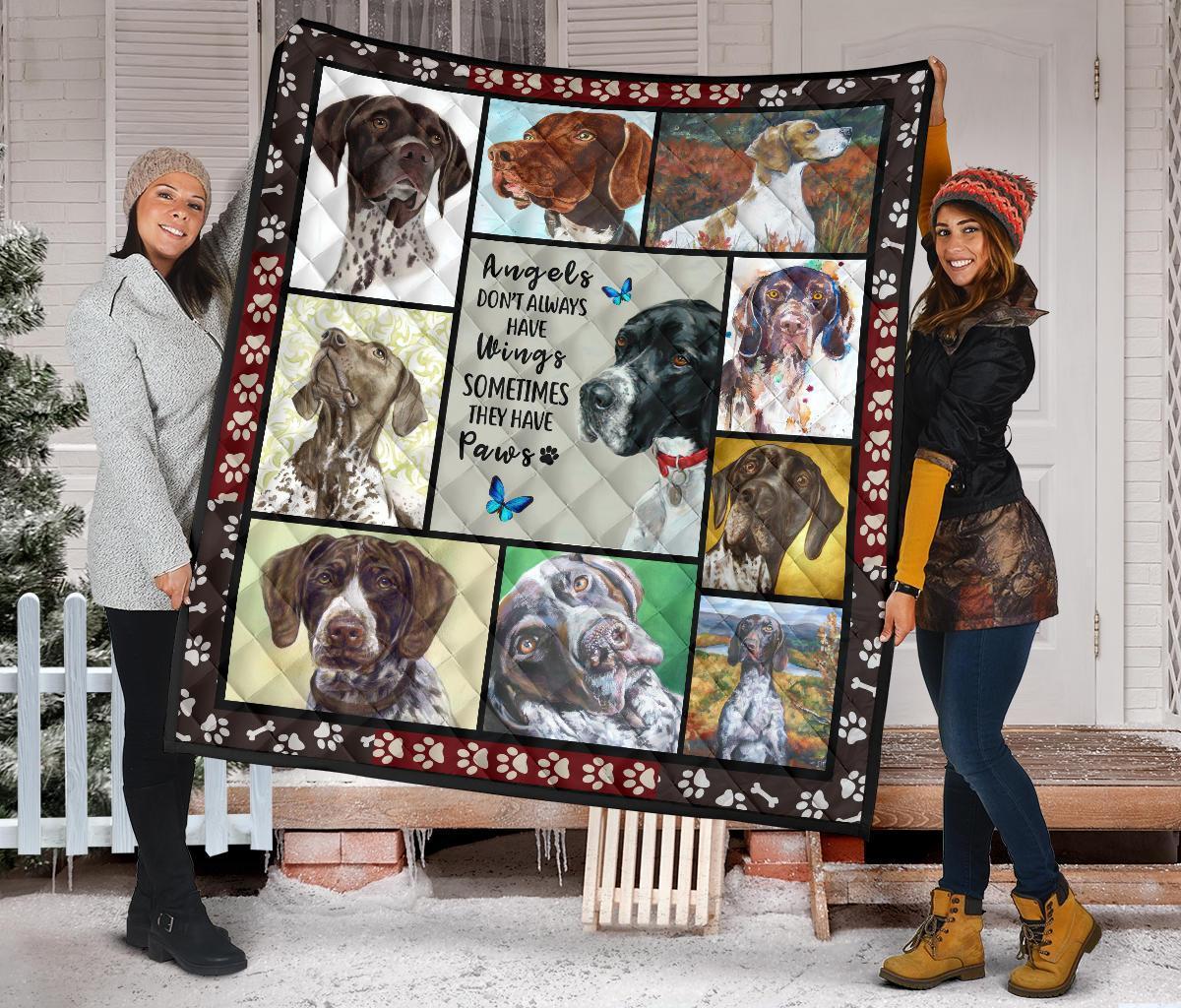 Pointer Dog Quilt Blanket Angels Sometimes Have Paws-Gear Wanta