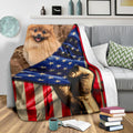 Pomeranian Dog Fleece Blanket American Flag-Gear Wanta