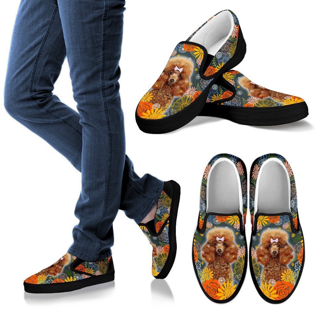Poodle Dog Floral Slip Ons Shoes For Dog Mom-Gear Wanta