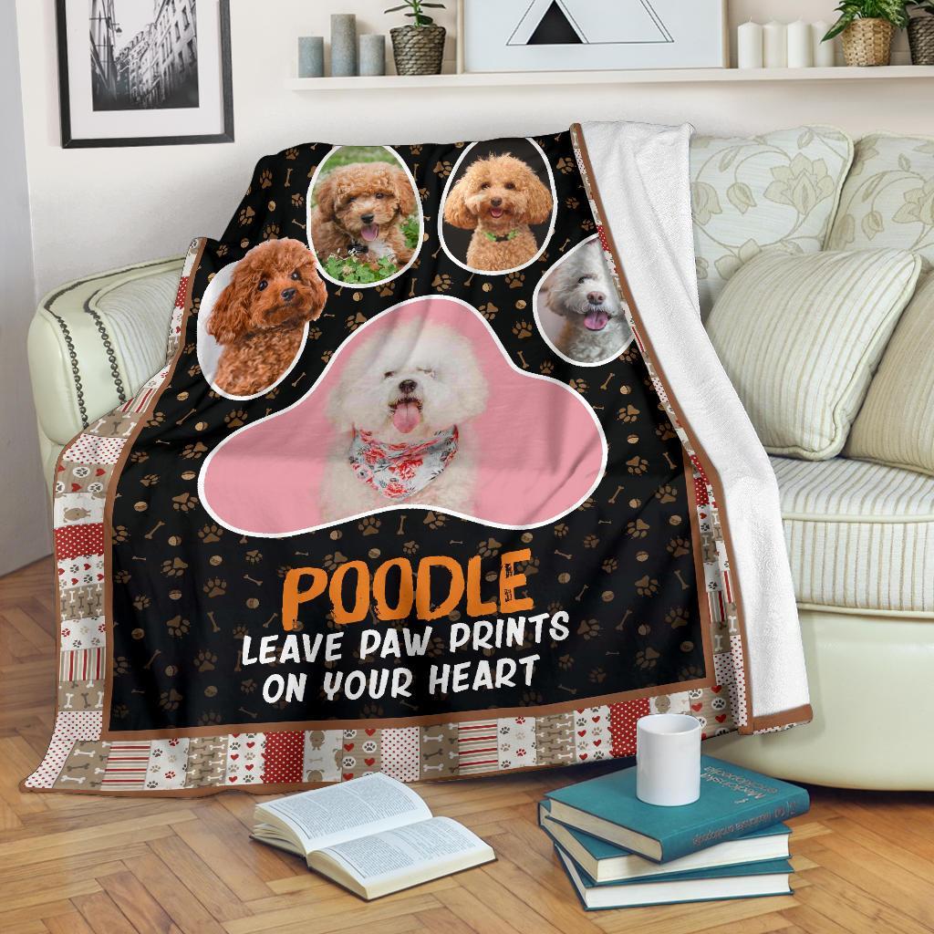 Poodle Leave Paw Prints On Your Heart Fleece Blanket-Gear Wanta