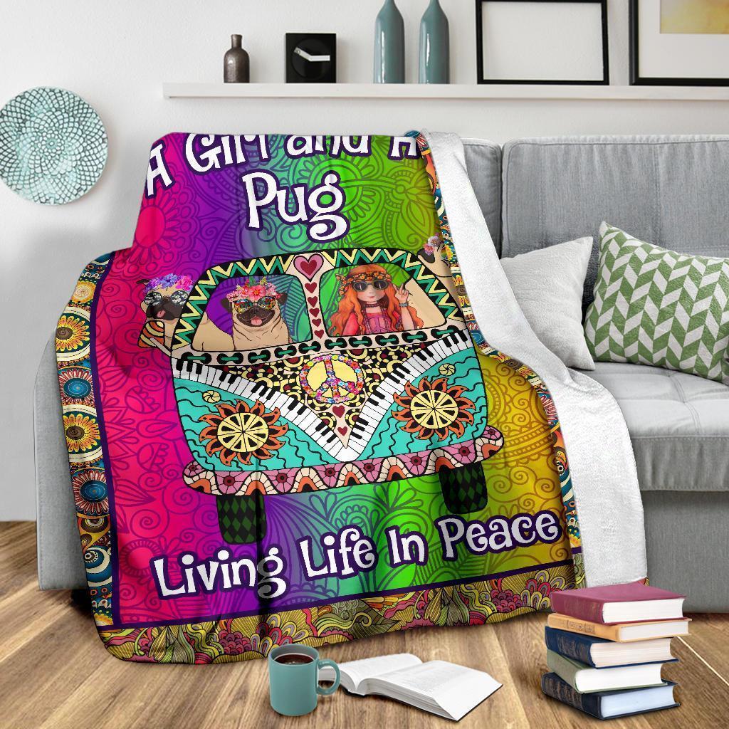 Pug Dog Hippie Van Fleece Blanket-Gear Wanta