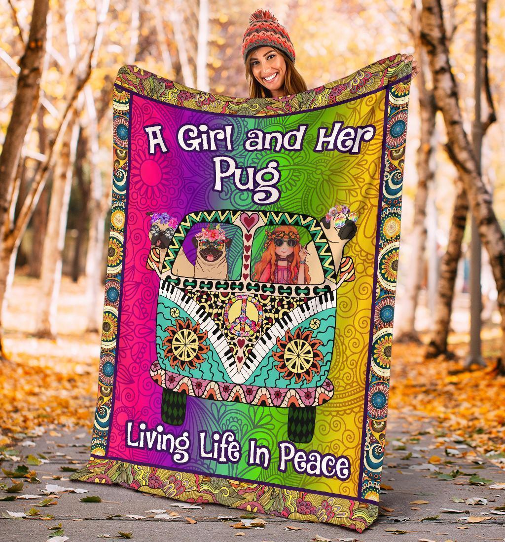 Pug Dog Hippie Van Fleece Blanket-Gear Wanta