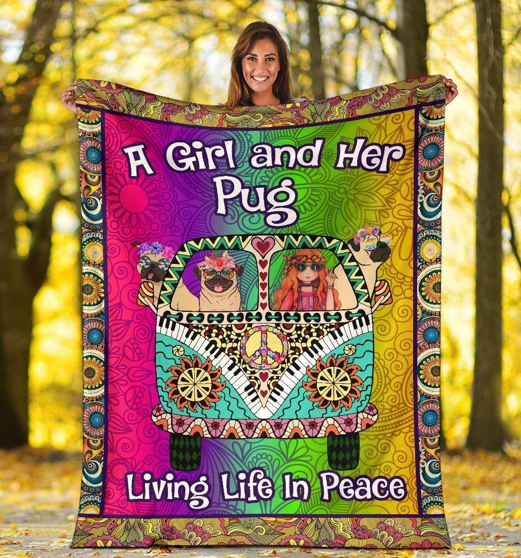 Pug Dog Hippie Van Fleece Blanket-Gear Wanta