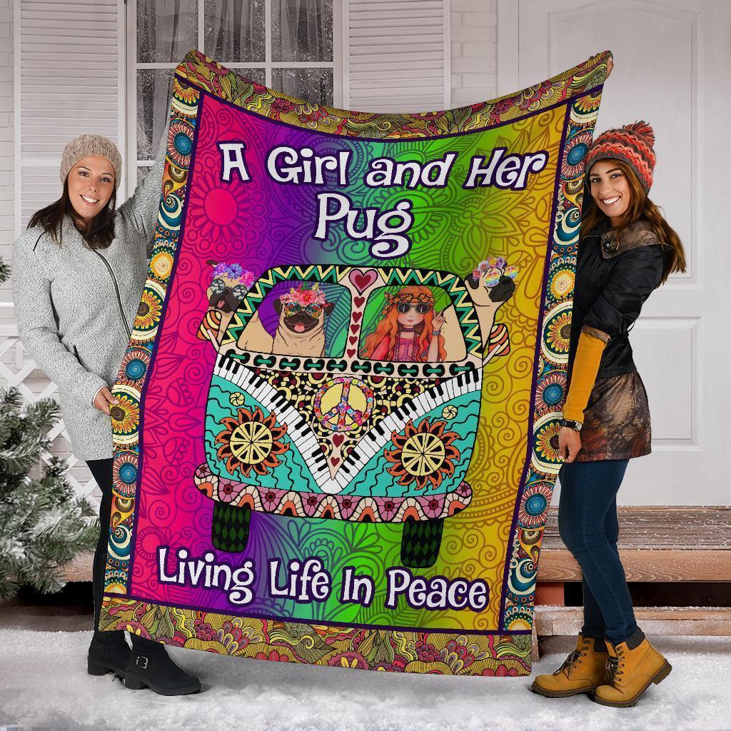 Pug Dog Hippie Van Fleece Blanket-Gear Wanta