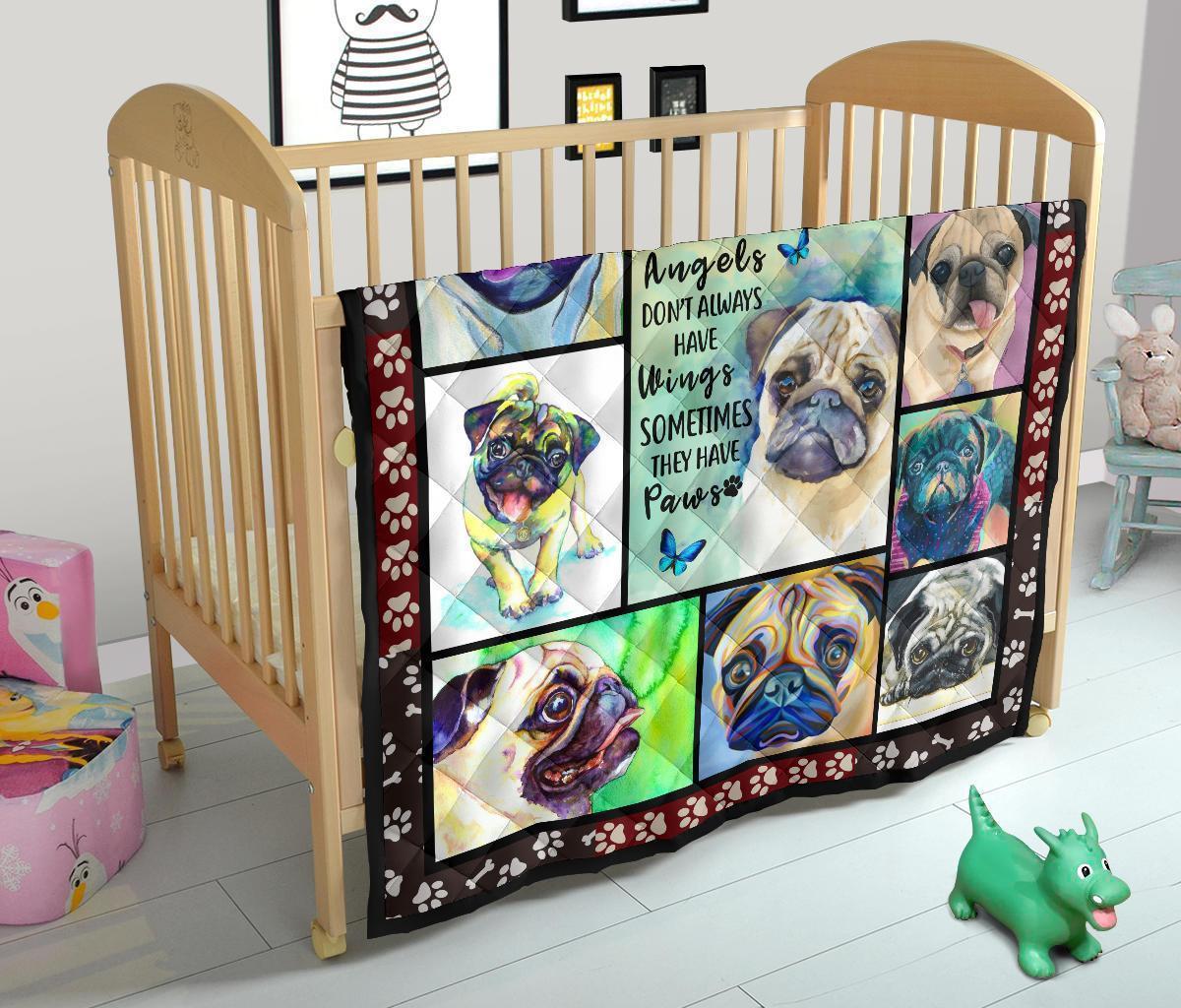 Pug Dog Quilt Blanket Angels Sometimes Have Paws-Gear Wanta
