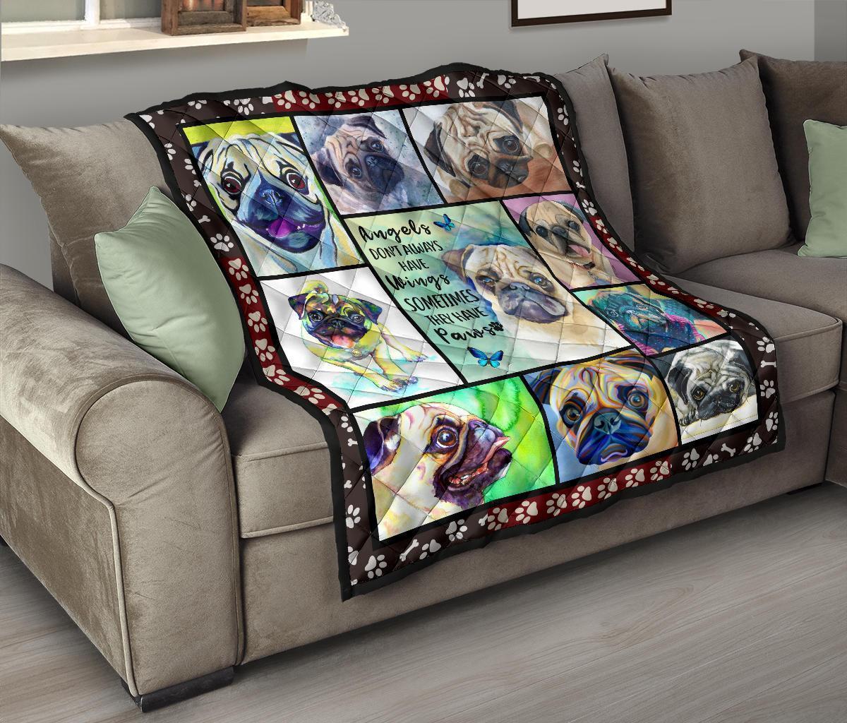 Pug Dog Quilt Blanket Angels Sometimes Have Paws-Gear Wanta