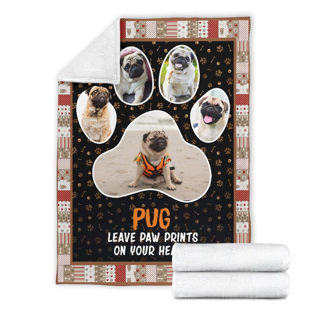 Pug Leave Paw Prints On Your Heart Fleece Blanket Funny-Gear Wanta