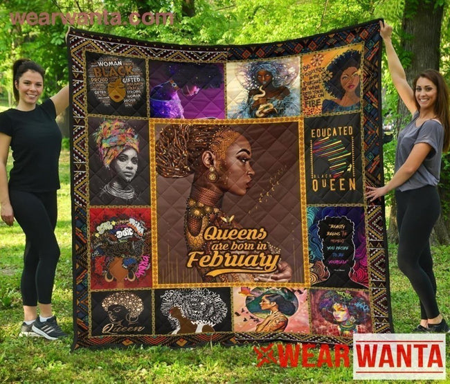 Queens Are Born In February Quilt Blanket Birthday Gift-Gear Wanta