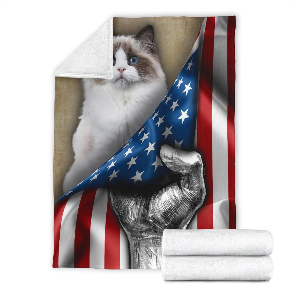 Ragdoll Cat American Flag Fleece Blanket-Gear Wanta