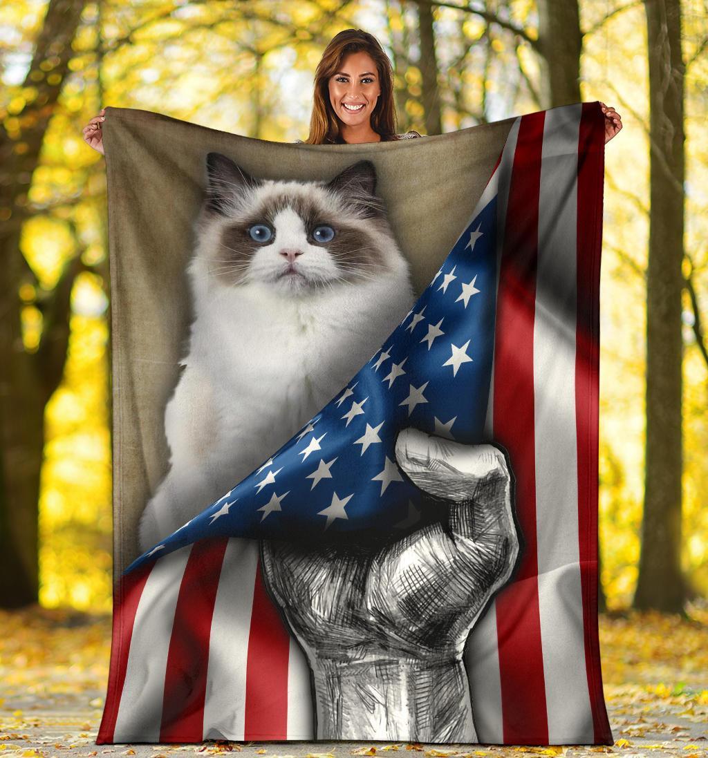 Ragdoll Cat American Flag Fleece Blanket-Gear Wanta