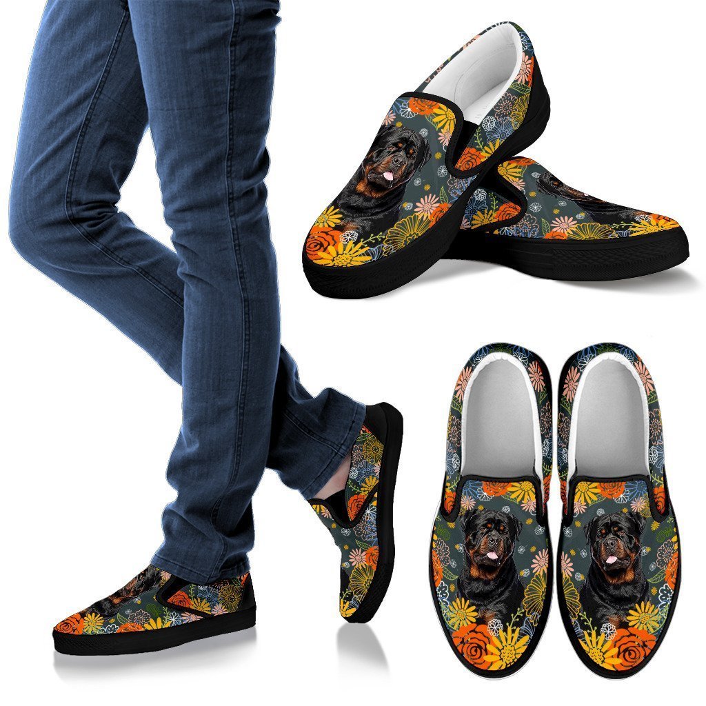 Rottweiler Dog Floral Slip Ons Shoes For Dog Mom-Gear Wanta