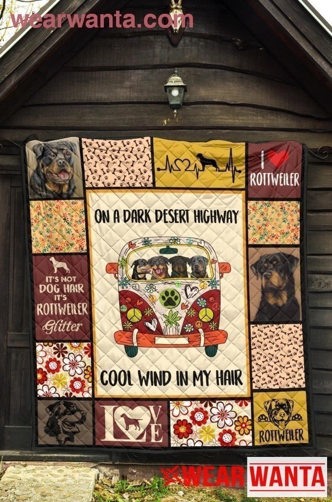 Rottweiler Dog On Dark Desert Highway Hippie Van Quilt Blanket-Gear Wanta