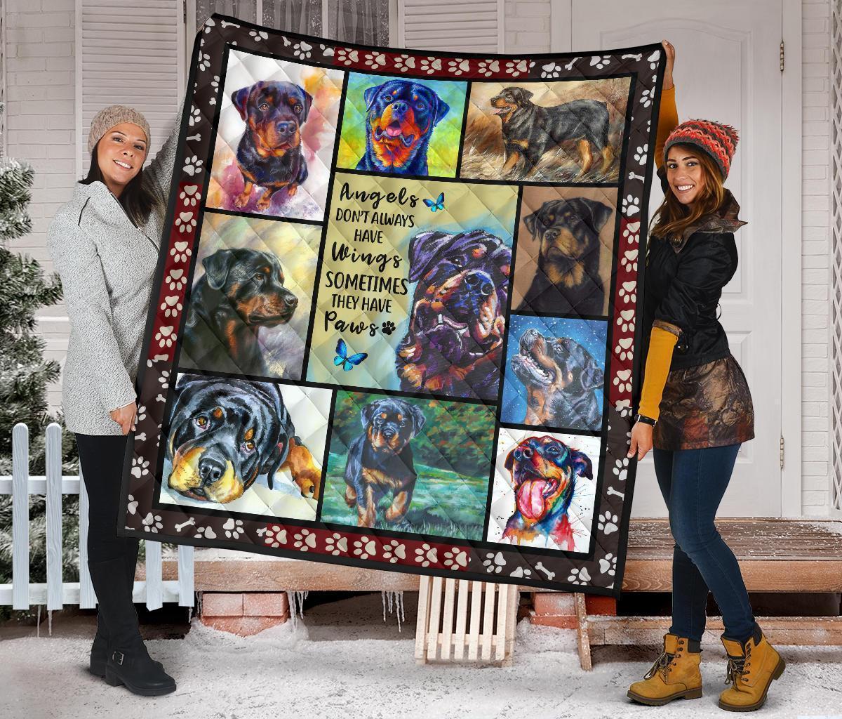 Rottweiler Dog Quilt Blanket Angels Sometimes Have Paws-Gear Wanta