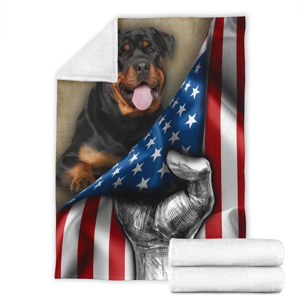 Rottweiler Fleece Blanket American Flag-Gear Wanta