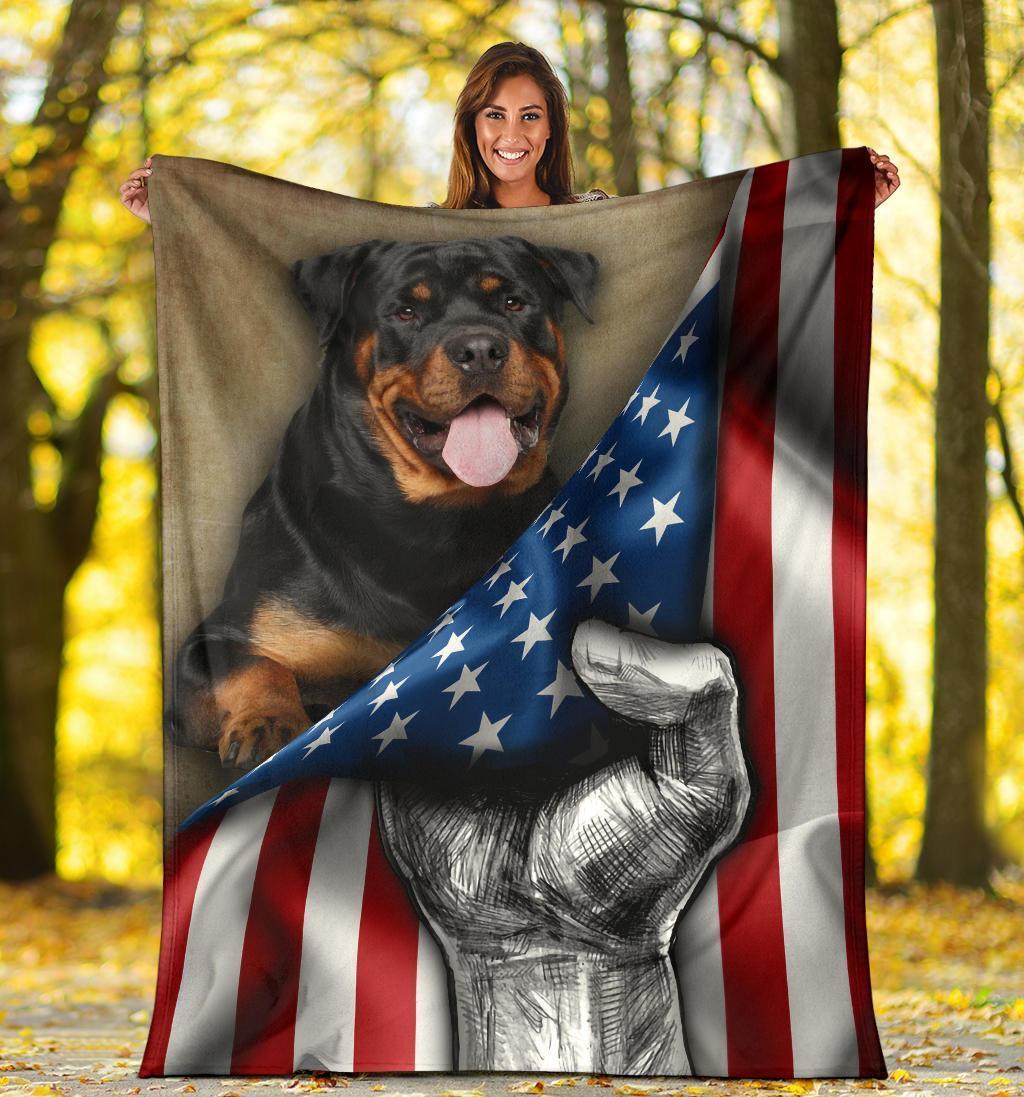 Rottweiler Fleece Blanket American Flag-Gear Wanta